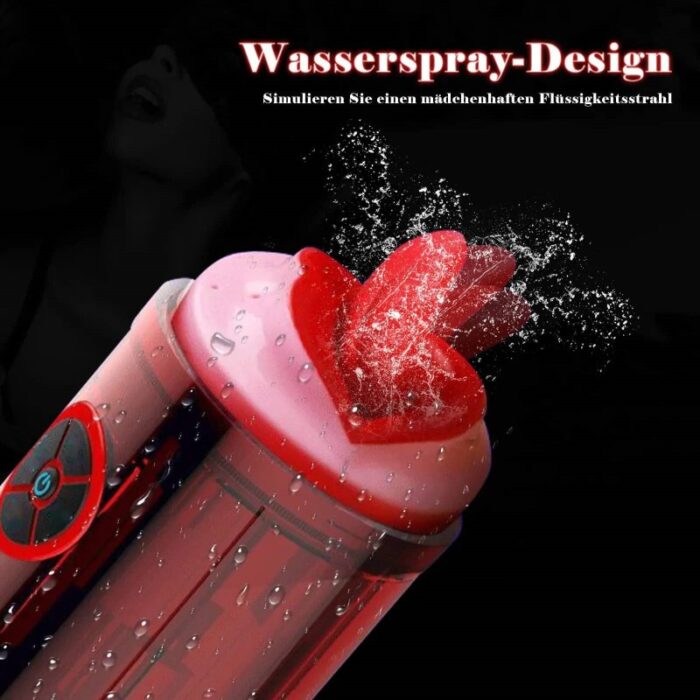 Dual Channel Tongue Licking Automatic Male Masturbator with 12 Vibration Water Spray Pocket Pussy Blowjob Toy