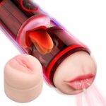Dual Channel Tongue Licking Automatic Male Masturbator with 12 Vibration Water Spray Pocket Pussy Blowjob Toy