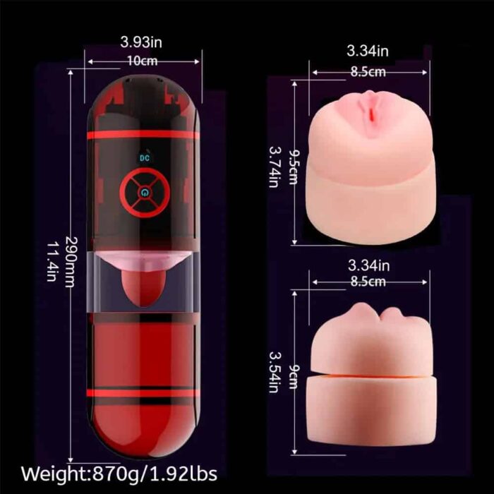 Dual Channel Tongue Licking Automatic Male Masturbator with 12 Vibration Water Spray Pocket Pussy Blowjob Toy