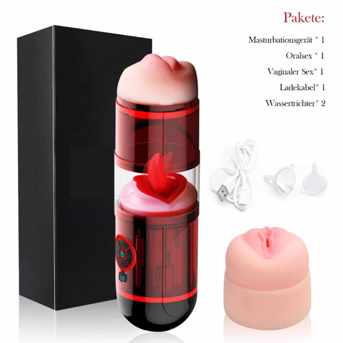 Dual Channel Tongue Licking Automatic Male Masturbator with 12 Vibration Water Spray Pocket Pussy Blowjob Toy