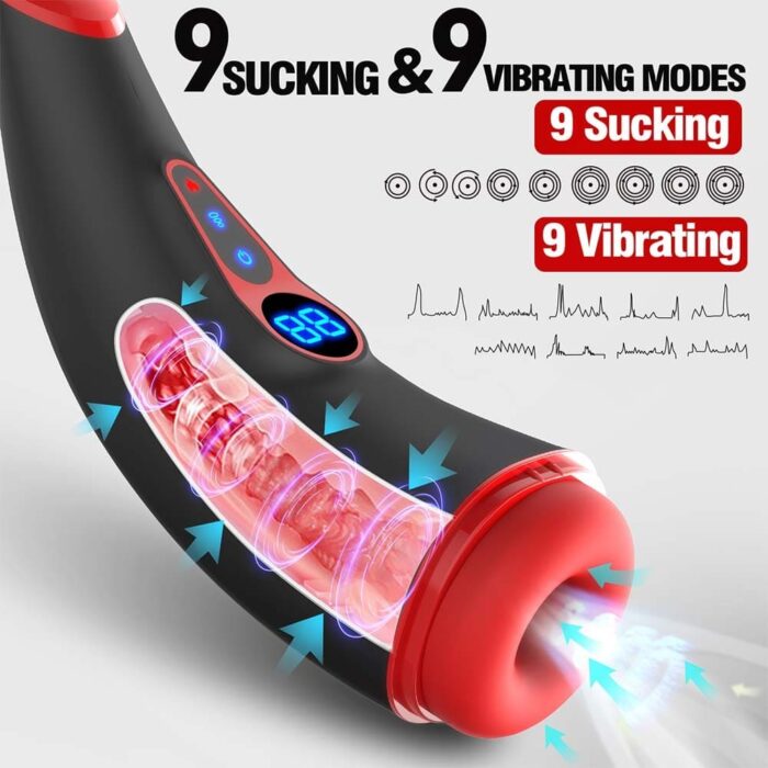 Hgod 007 Pro 9 Vibrating & 9 Sucking Male Masturbator with Heating Voice Blowjob LCD Mens Sex Toy