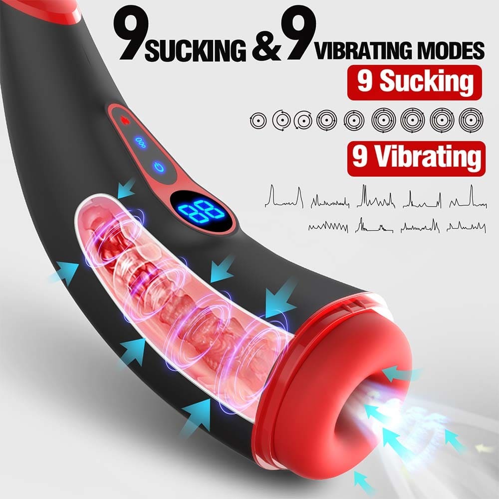 Hgod 007 Pro 9 Vibrating & 9 Sucking Male Masturbator with Heating Voice Blowjob LCD Mens Sex Toy