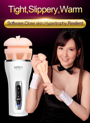 LETEN 10 Frequency Vibrations Male Masturbator Soft TPE Channel Deep Throat Sucking Sex Toys for Men