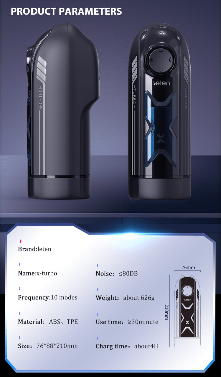 Leten X-Turbo 10 Variations Male Masturbator, 700 Piston/Min Electric Piston Heated Male Stroker