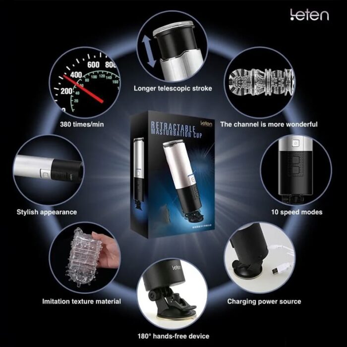 Leten X9 3RD Automatic Male Masturbator - 10 Frequency Vibrations Sex Toys for Men with Suction Cup Base