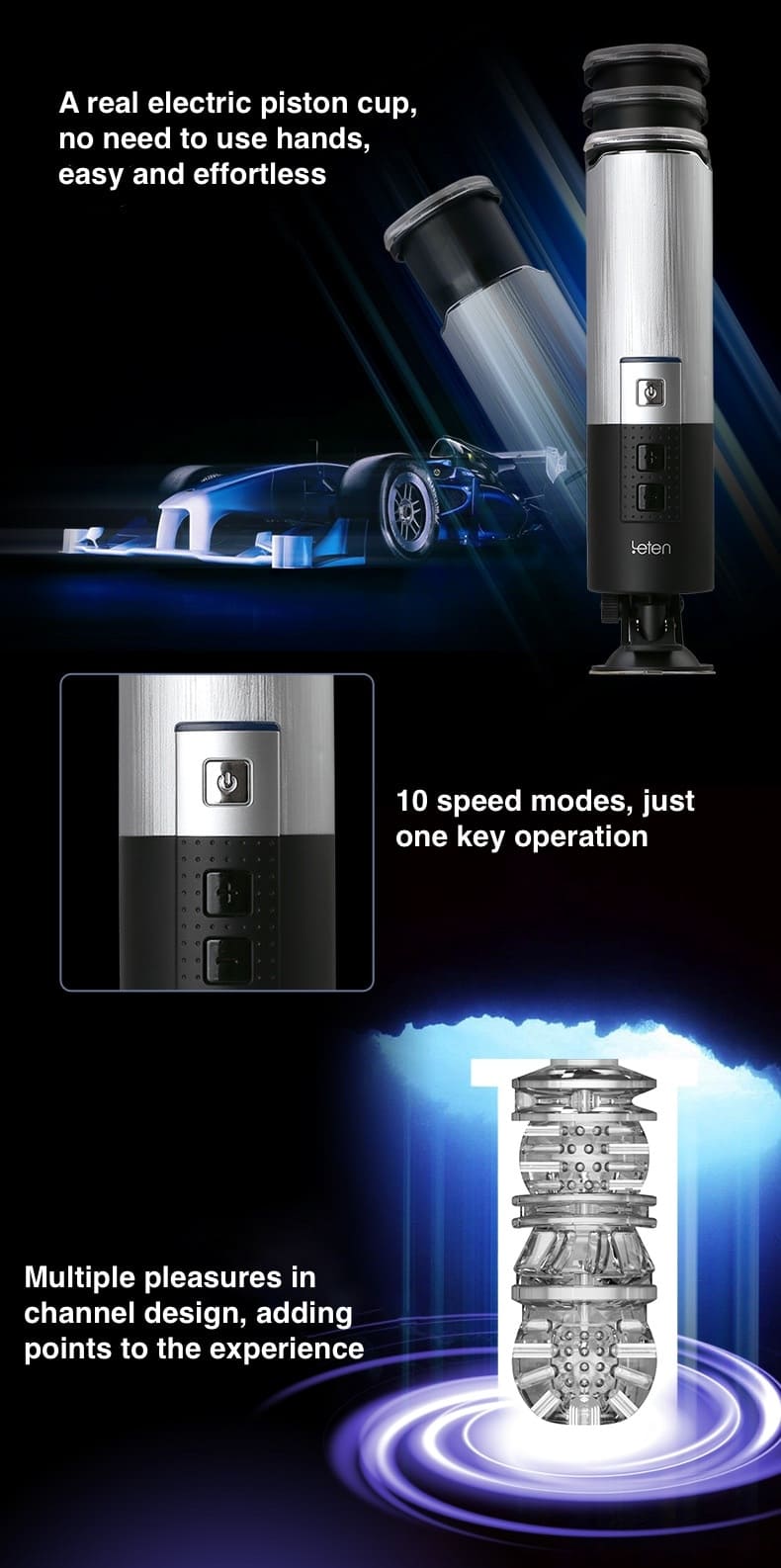 Leten X9 3RD Automatic Male Masturbator - 10 Frequency Vibrations Sex Toys for Men with Suction Cup Base