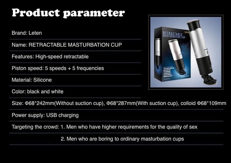 Leten X9 3RD Automatic Male Masturbator - 10 Frequency Vibrations Sex Toys for Men with Suction Cup Base
