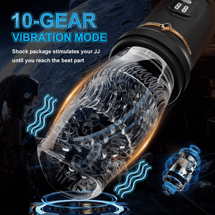 Lovesvibe 10 Vibrations 5 Telescopic Rotation Male Masturbator with LED Display Soft TPE Channel Male Stroker