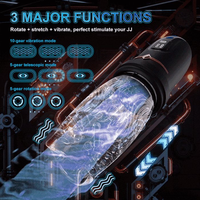 Lovesvibe 10 Vibrations 5 Telescopic Rotation Male Masturbator with LED Display Soft TPE Channel Male Stroker