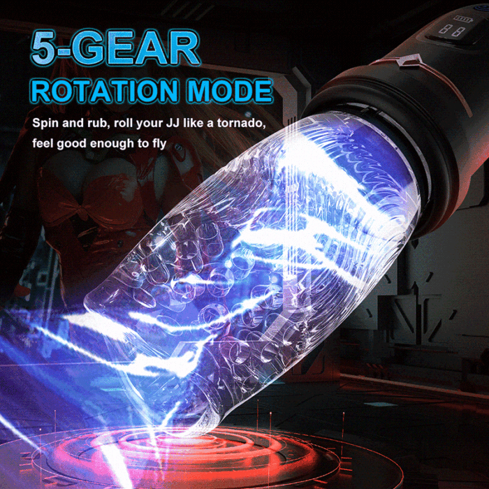 Lovesvibe 10 Vibrations 5 Telescopic Rotation Male Masturbator with LED Display Soft TPE Channel Male Stroker