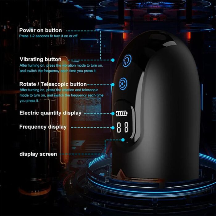 Lovesvibe 10 Vibrations 5 Telescopic Rotation Male Masturbator with LED Display Soft TPE Channel Male Stroker