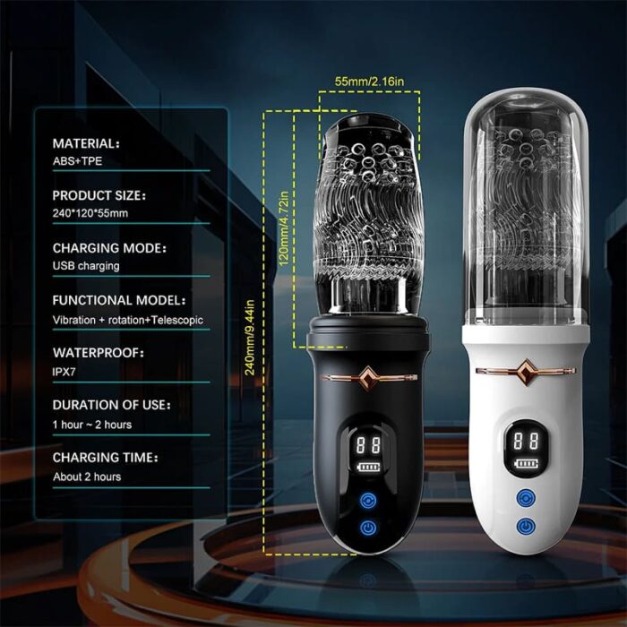 Lovesvibe 10 Vibrations 5 Telescopic Rotation Male Masturbator with LED Display Soft TPE Channel Male Stroker