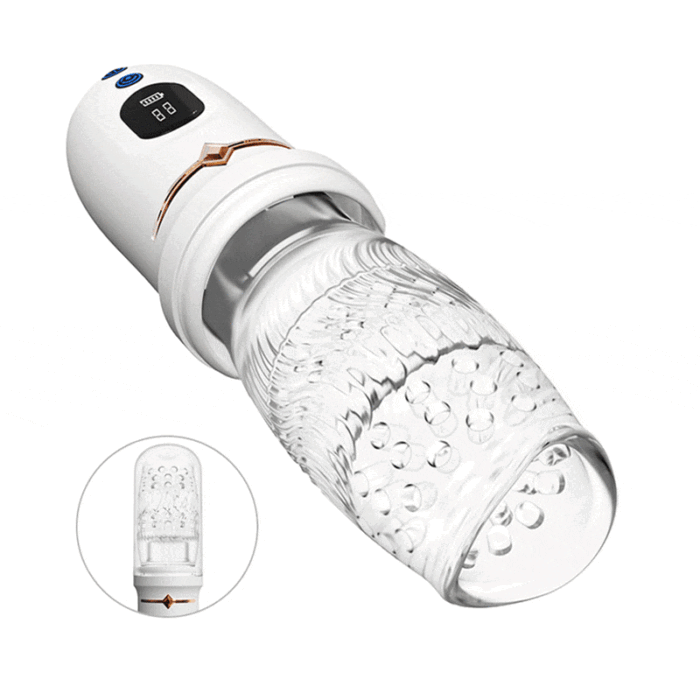 Lovesvibe 10 Vibrations 5 Telescopic Rotation Male Masturbator with LED Display Soft TPE Channel Male Stroker