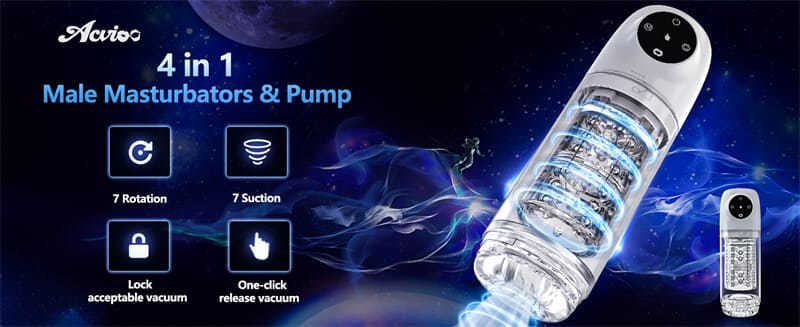 Lovesvibe 4 in 1 Upgraded Male Masturbator with 7 Sucting & 7 Rotation One-Click Release Vacuum Penis Pumps