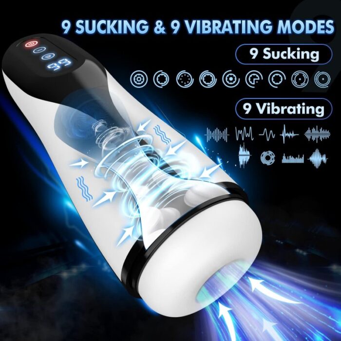 Lovesvibe 9 Vibrations Sucking Male Masturbator with LCD Display Heating Electric Blowjob Penis Trainer