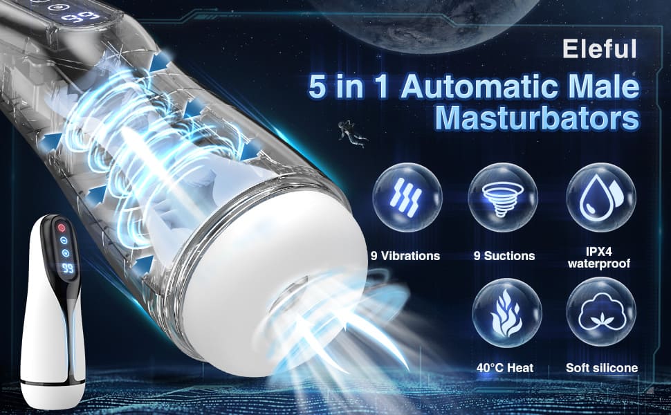 Lovesvibe 9 Vibrations Sucking Male Masturbator with LCD Display Heating Electric Blowjob Penis Trainer