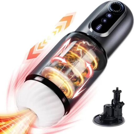 Lovesvibe Automatic Male Masturbator with 5 Thrusting Rotation Lifelike Pocket Pussy with Hands-Free Base