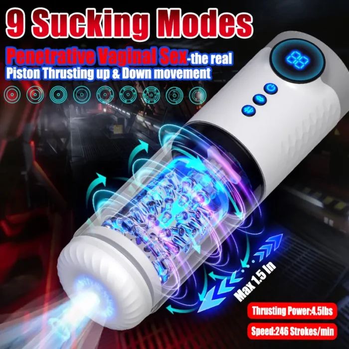Lovesvibe Fully Automatic Male Masturbator Penis Pump with 9 Frequency Telescopic Rotating LCD Adult Toys