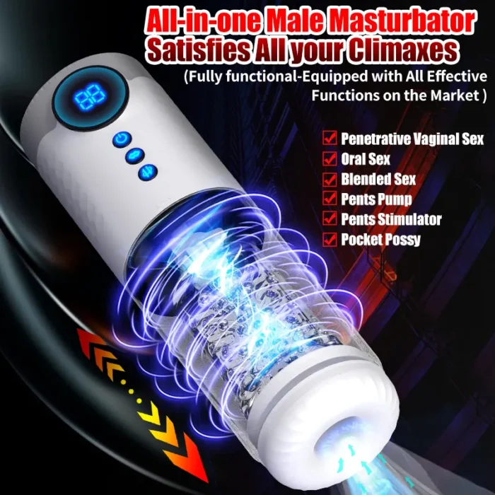 Lovesvibe Fully Automatic Male Masturbator Penis Pump with 9 Frequency Telescopic Rotating LCD Adult Toys