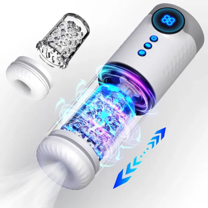 Lovesvibe Fully Automatic Male Masturbator Penis Pump with 9 Frequency Telescopic Rotating LCD Adult Toys
