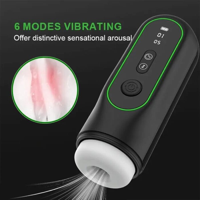 Lovesvibe Thrusting Automatic MaleMasturbator with 6 Vibrating 4 Sucking Heating LCD Display Sex Toys for Men