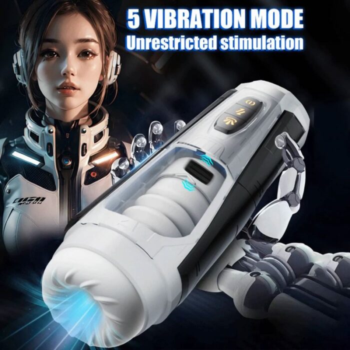 Mech Warrior 7 Thrust & Rotate Male Masturbator 3D Real Texture Sleeve with Voice Sex Toy for Men