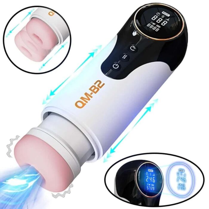 Qm-B2 Automatic Male Masturbator with 9 Vibrations 4 Thrusting Sucking Moaning Heating Pocket Pussy