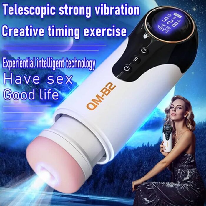 Qm-B2 Automatic Male Masturbator with 9 Vibrations 4 Thrusting Sucking Moaning Heating Pocket Pussy