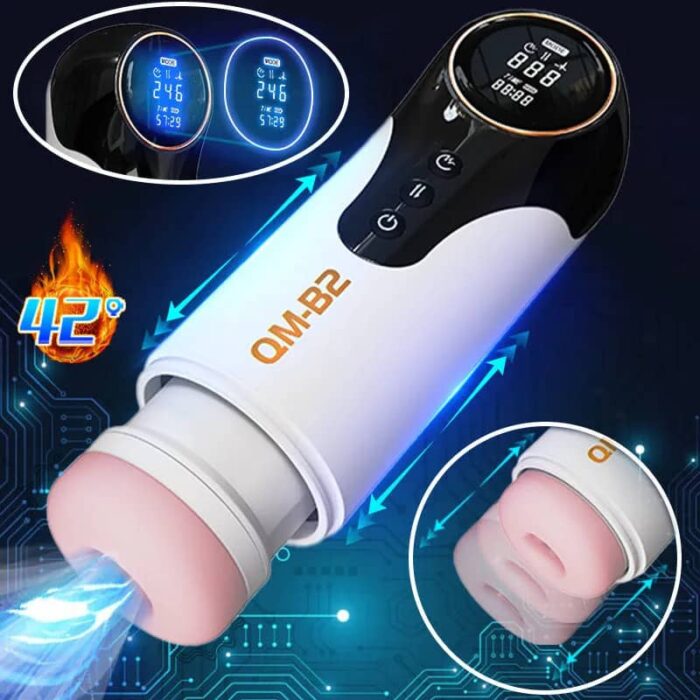 Qm-B2 Automatic Male Masturbator with 9 Vibrations 4 Thrusting Sucking Moaning Heating Pocket Pussy