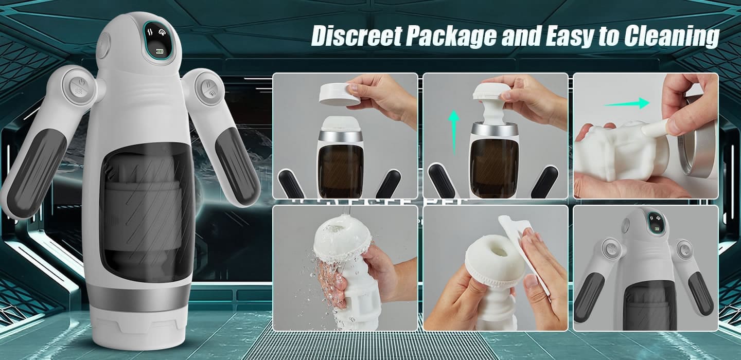 Robot-Shaped Automatic Male Masturbator Sex Toys for Men with 12 Vibration 7 Thrusting & Handle Design Male Stroker