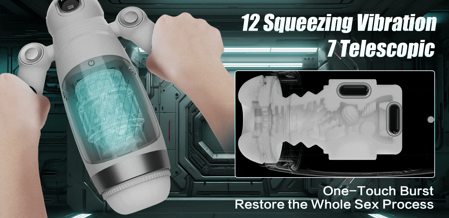 Robot-Shaped Automatic Male Masturbator Sex Toys for Men with 12 Vibration 7 Thrusting & Handle Design Male Stroker