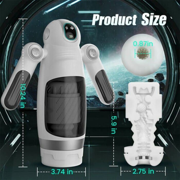 Robot-Shaped Automatic Male Masturbator Sex Toys for Men with 12 Vibration 7 Thrusting & Handle Design Male Stroker