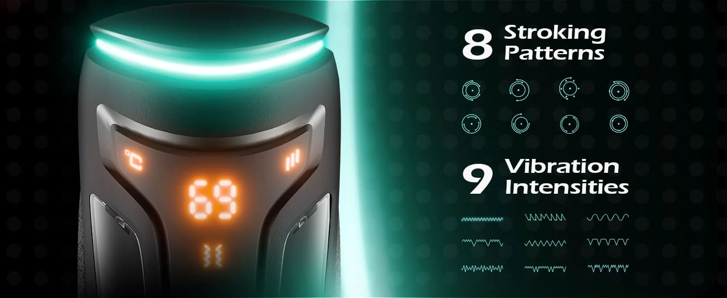 Victor 9 Vibration 8 Thrusting Automatic Masturbator with Heating 3D Textured Male Sex Toy