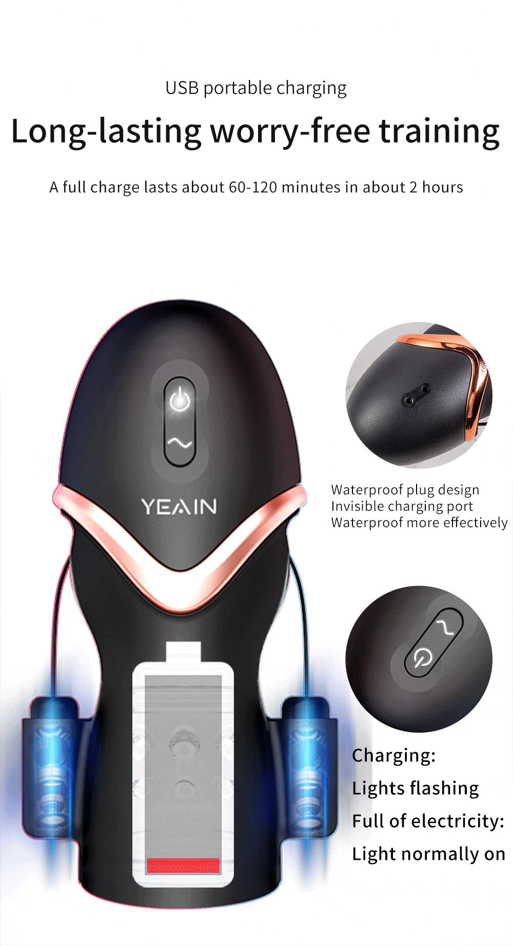 YEAIN Electric Male Masturbator Penis Enlargement Training with 10 Frequency Powerful Vibrations Sex Toys for Men