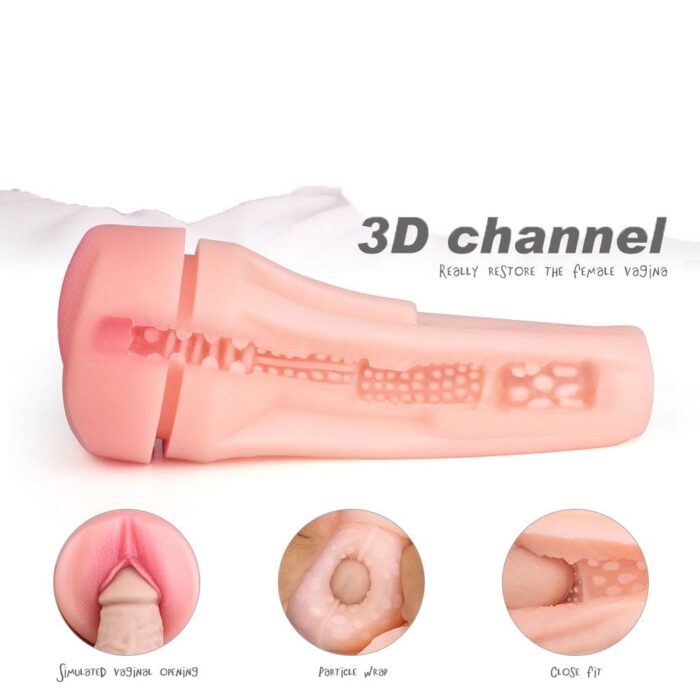 Lovesvibe Manual Sucking Extrusion Male Masturbator with 3D Realistic Texture Soft TPE Channel Pocket Pussy