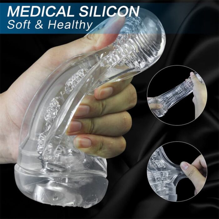 Lovesvibe Transparent Manual Male Masturbator Lifelike Textured Vagina Sucking Pocket Pussy Blowjob Stroker