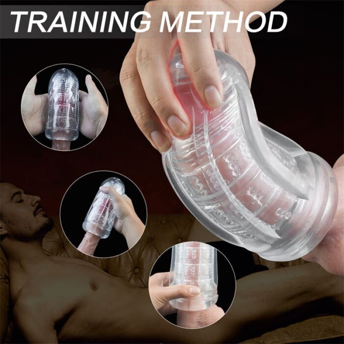 Lovesvibe Transparent Manual Male Masturbator Lifelike Textured Vagina Sucking Pocket Pussy Blowjob Stroker