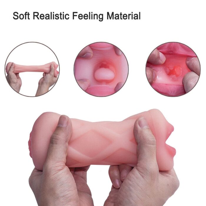 Men's Oral Sex Double Channel Male Masturbator Realistic 3D Textured Pocket Pussy Blowjob Simulator for Penis Training