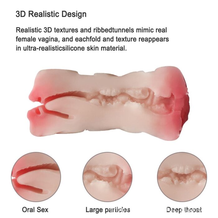 Men's Oral Sex Double Channel Male Masturbator Realistic 3D Textured Pocket Pussy Blowjob Simulator for Penis Training