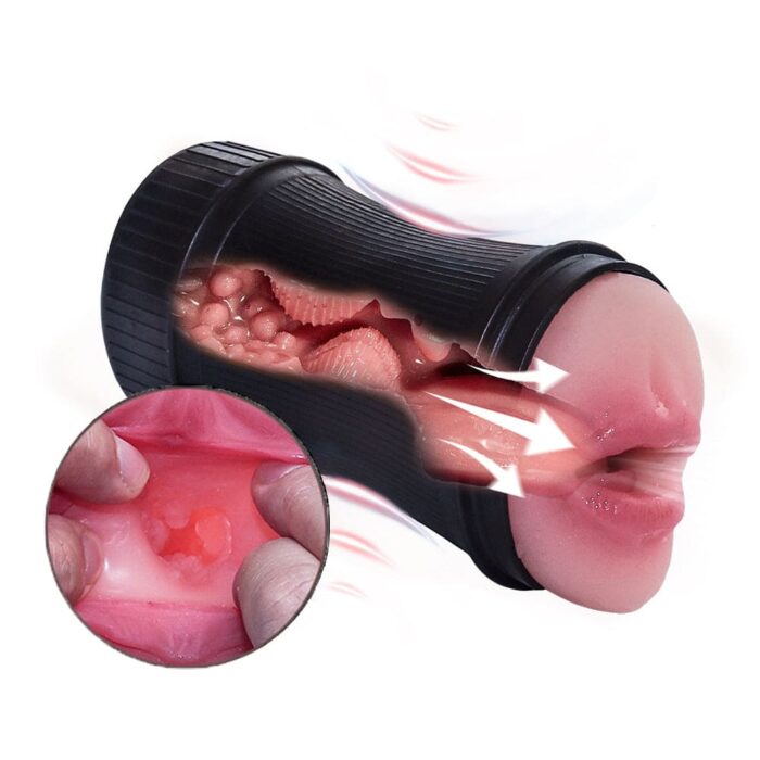Men's Oral Sex Double Channel Male Masturbator Realistic 3D Textured Pocket Pussy Blowjob Simulator for Penis Training