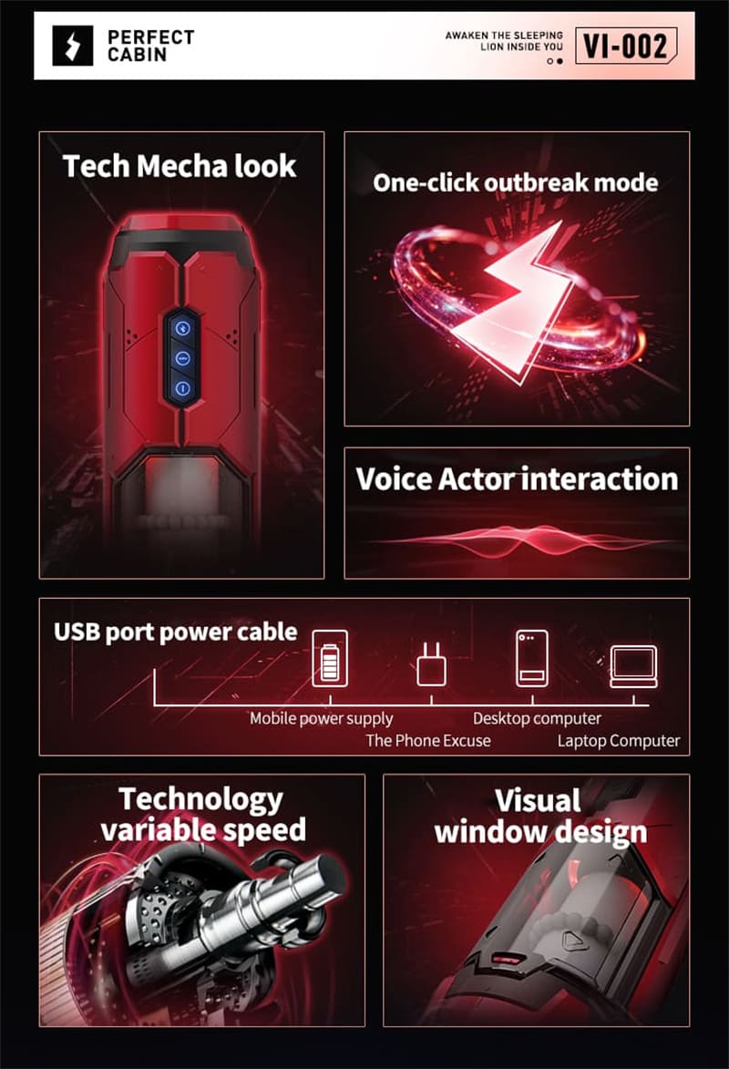 VI-002 Perfevt Cabin Automatic Male Masturbator with Penis Ring - 7 Thrusting Vibrations Electric Pocket Pussy Male Stroker
