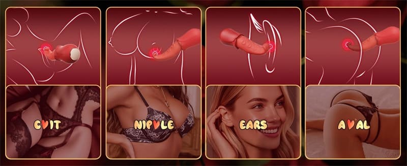 Lovesvibe Rose Vibrator with 10 Tongue Licking Tongue Vibrators Nipple Clitoral Stimulator for Women Couples Games 10
